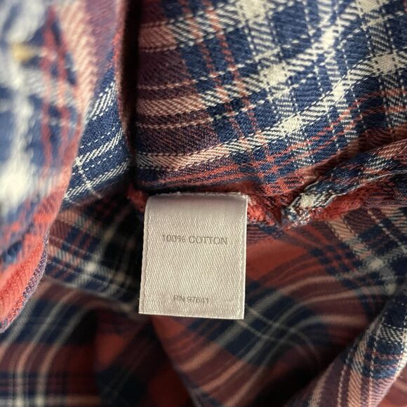 J Jill Denim Womens M Red Blue Plaid 100% Cotton Button Up Blouse - Picture 3 of 4